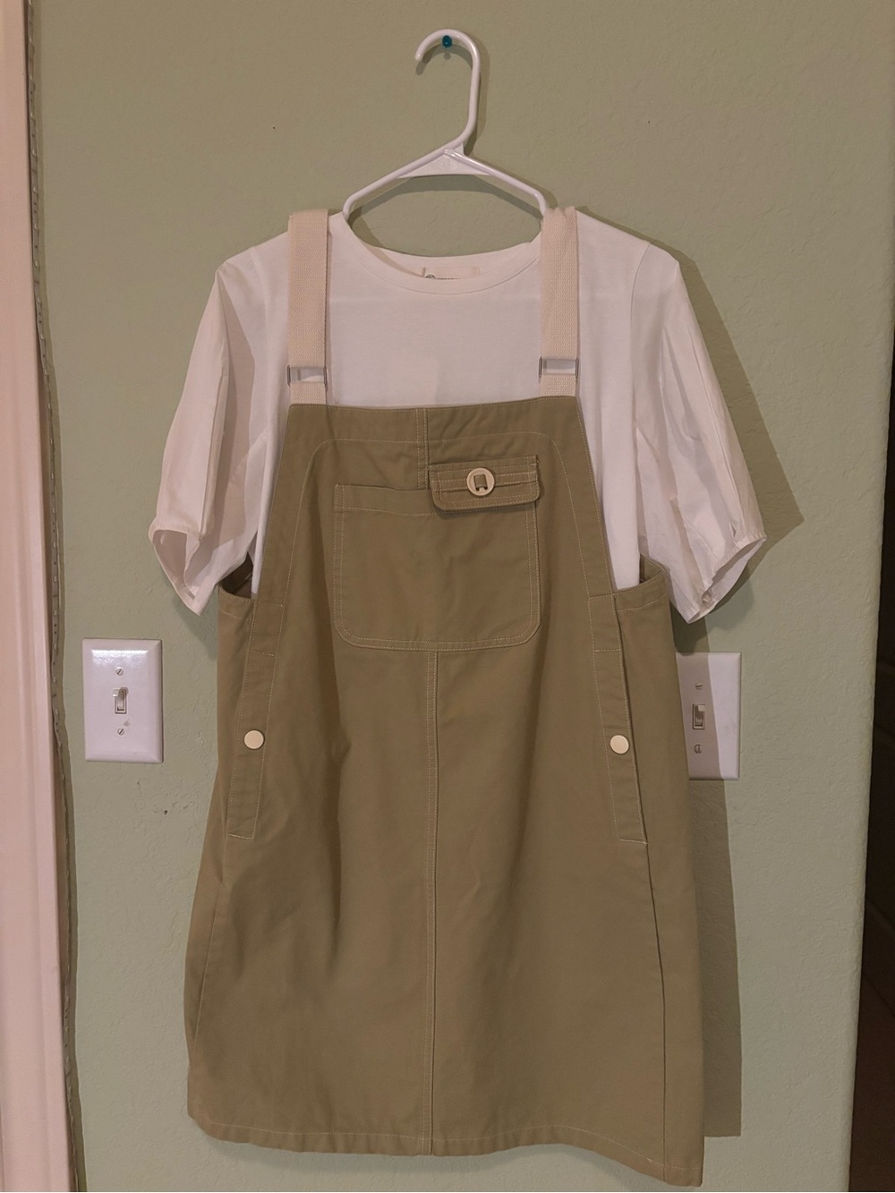 Casual Khaki Pinafore Dress with Adjustable Straps